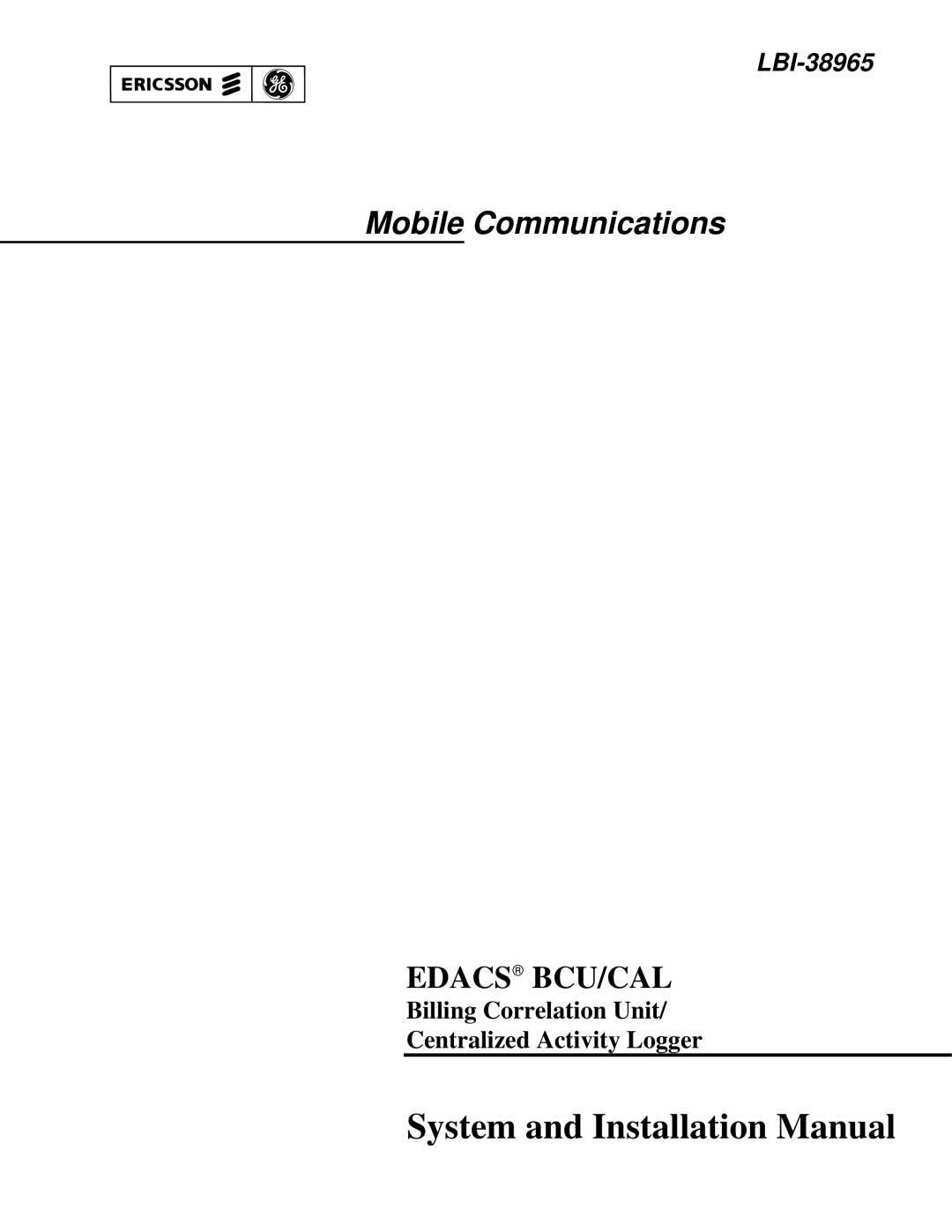 Sony Ericsson LBI-38965 installation manual System and Installation Manual 