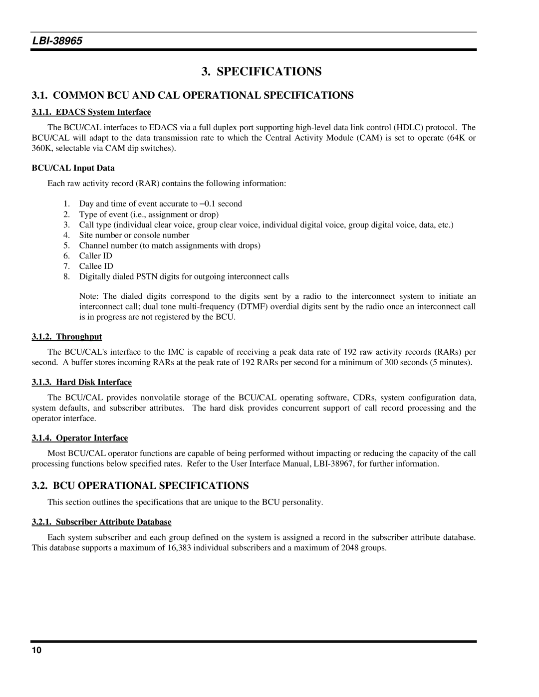 Sony Ericsson LBI-38965 Common BCU and CAL Operational Specifications, BCU Operational Specifications 