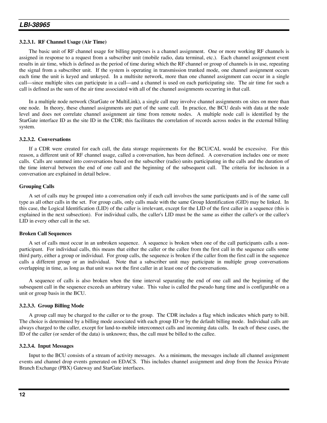 Sony Ericsson LBI-38965 RF Channel Usage Air Time, Conversations, Grouping Calls, Broken Call Sequences, Input Messages 