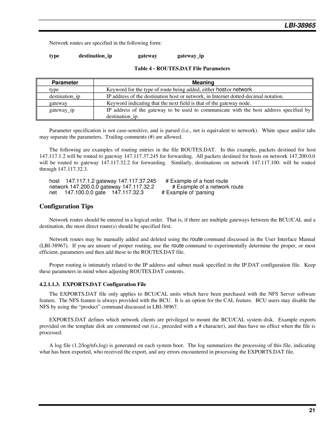 Sony Ericsson LBI-38965 installation manual Parameter, EXPORTS.DAT Configuration File 