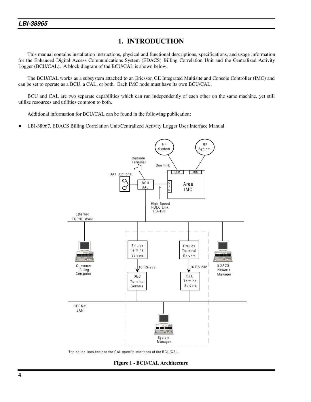 Sony Ericsson LBI-38965 installation manual Introduction, BCU/CAL Architecture 