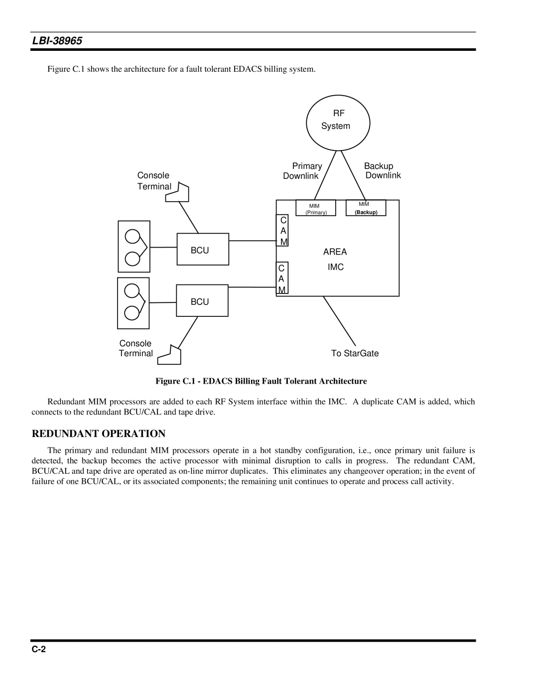 Sony Ericsson LBI-38965 installation manual Redundant Operation, Figure C.1 Edacs Billing Fault Tolerant Architecture 