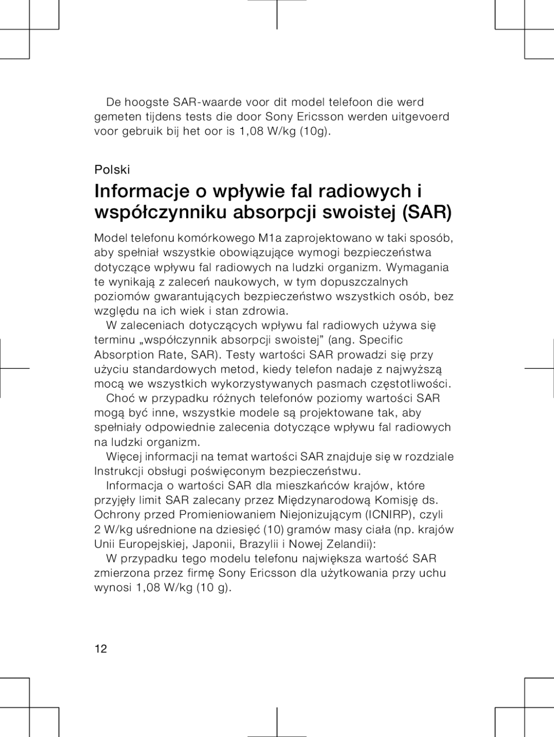 Sony Ericsson M1A manual Polski 