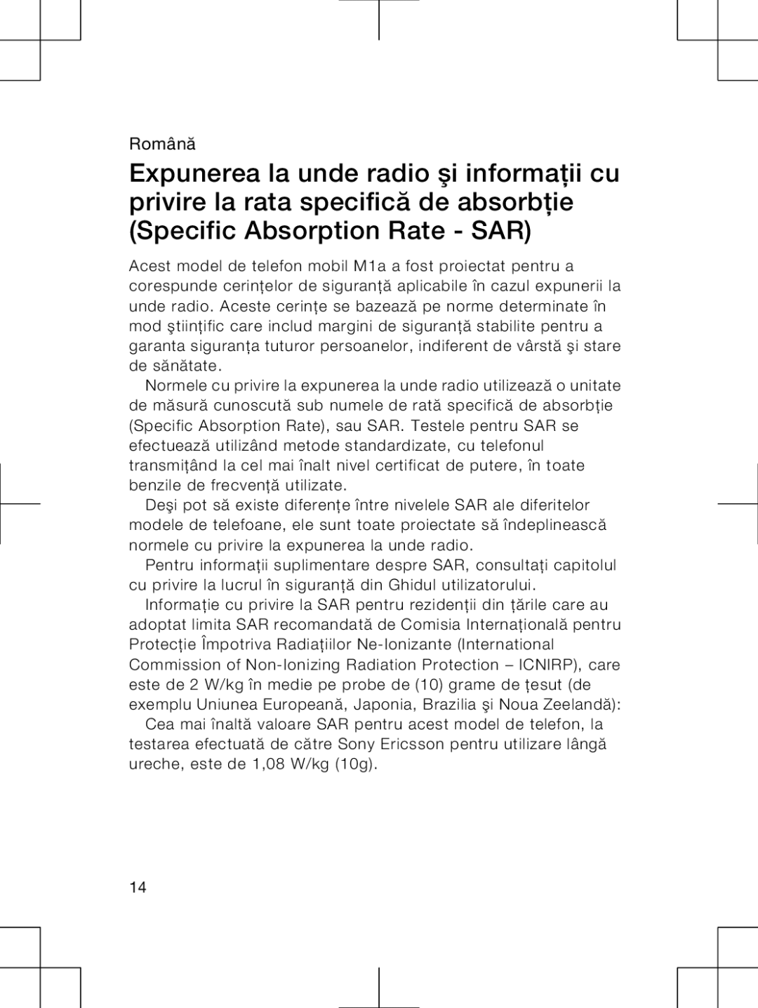 Sony Ericsson M1A manual Română 