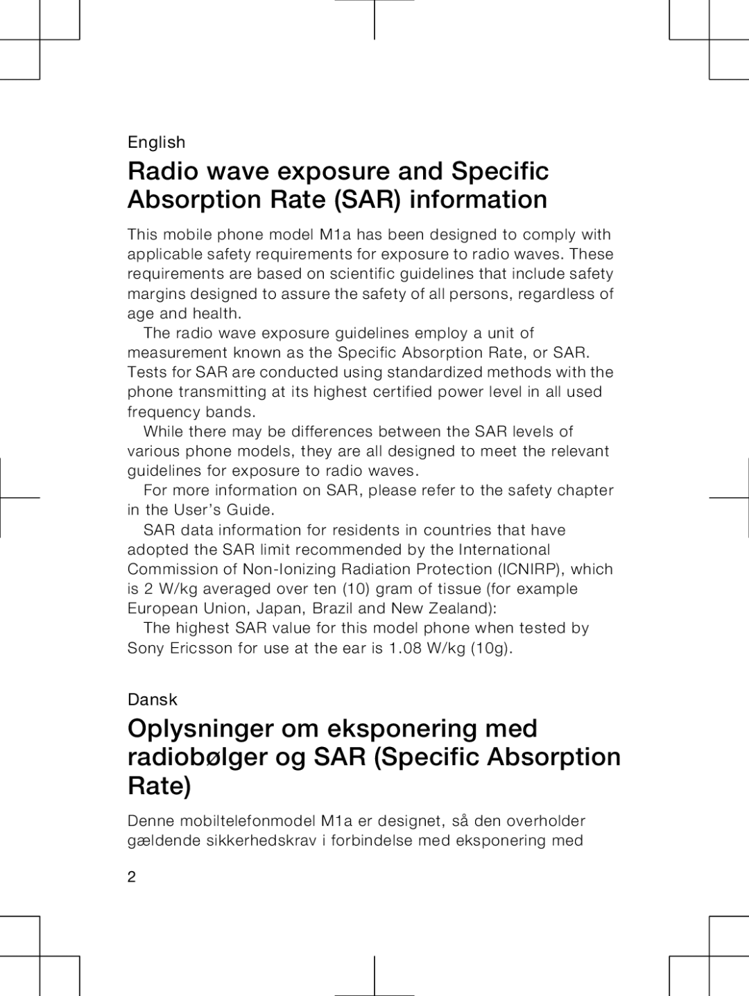 Sony Ericsson M1A manual English 