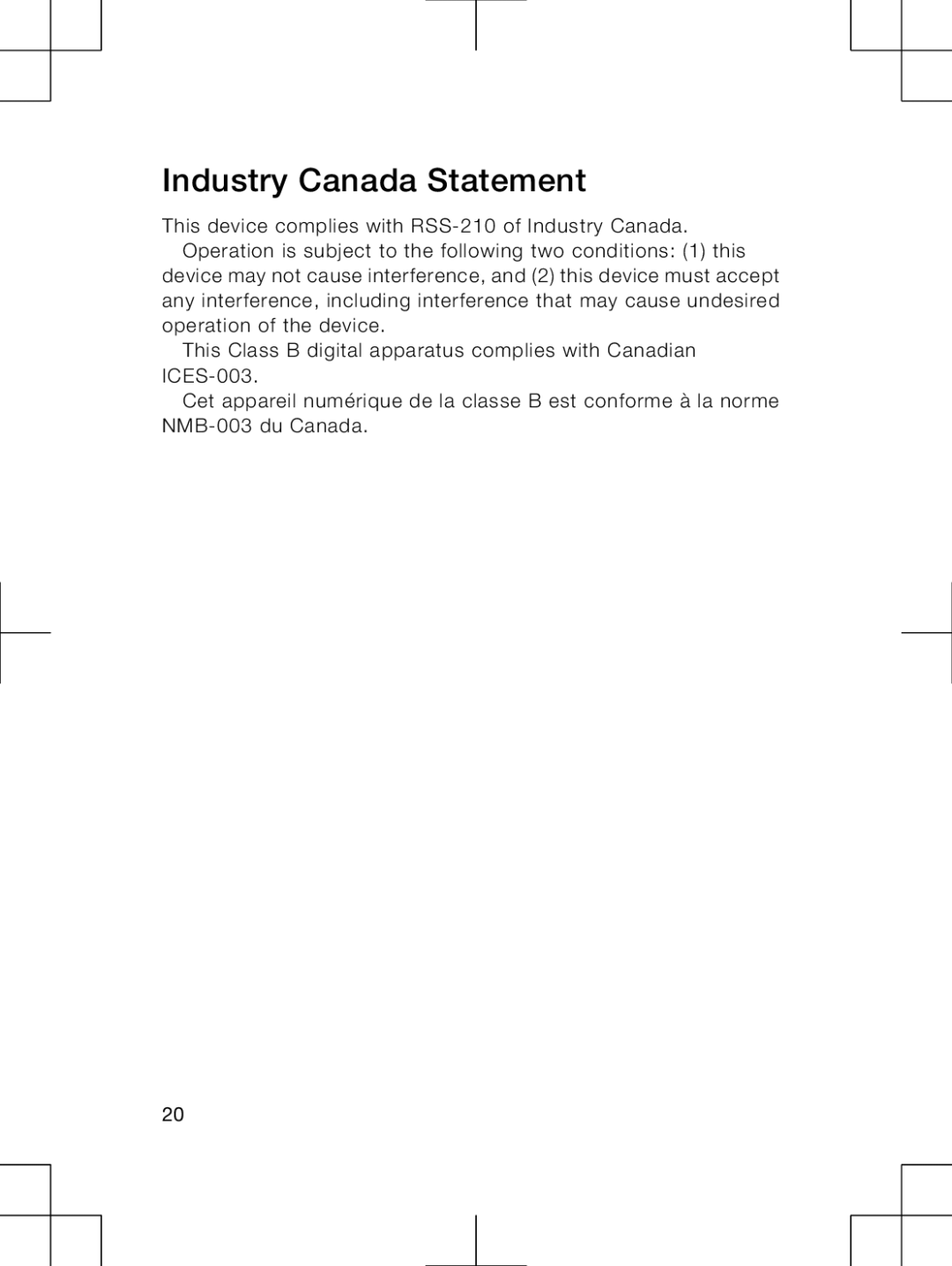 Sony Ericsson M1A manual Industry Canada Statement 