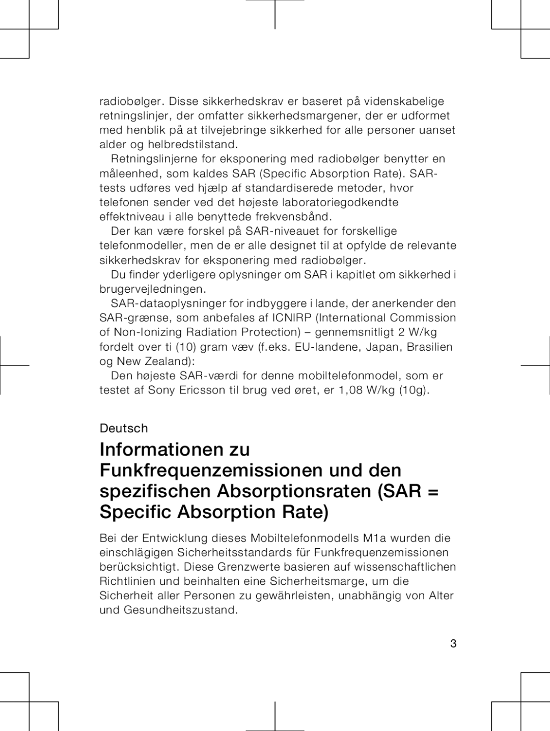 Sony Ericsson M1A manual Deutsch 