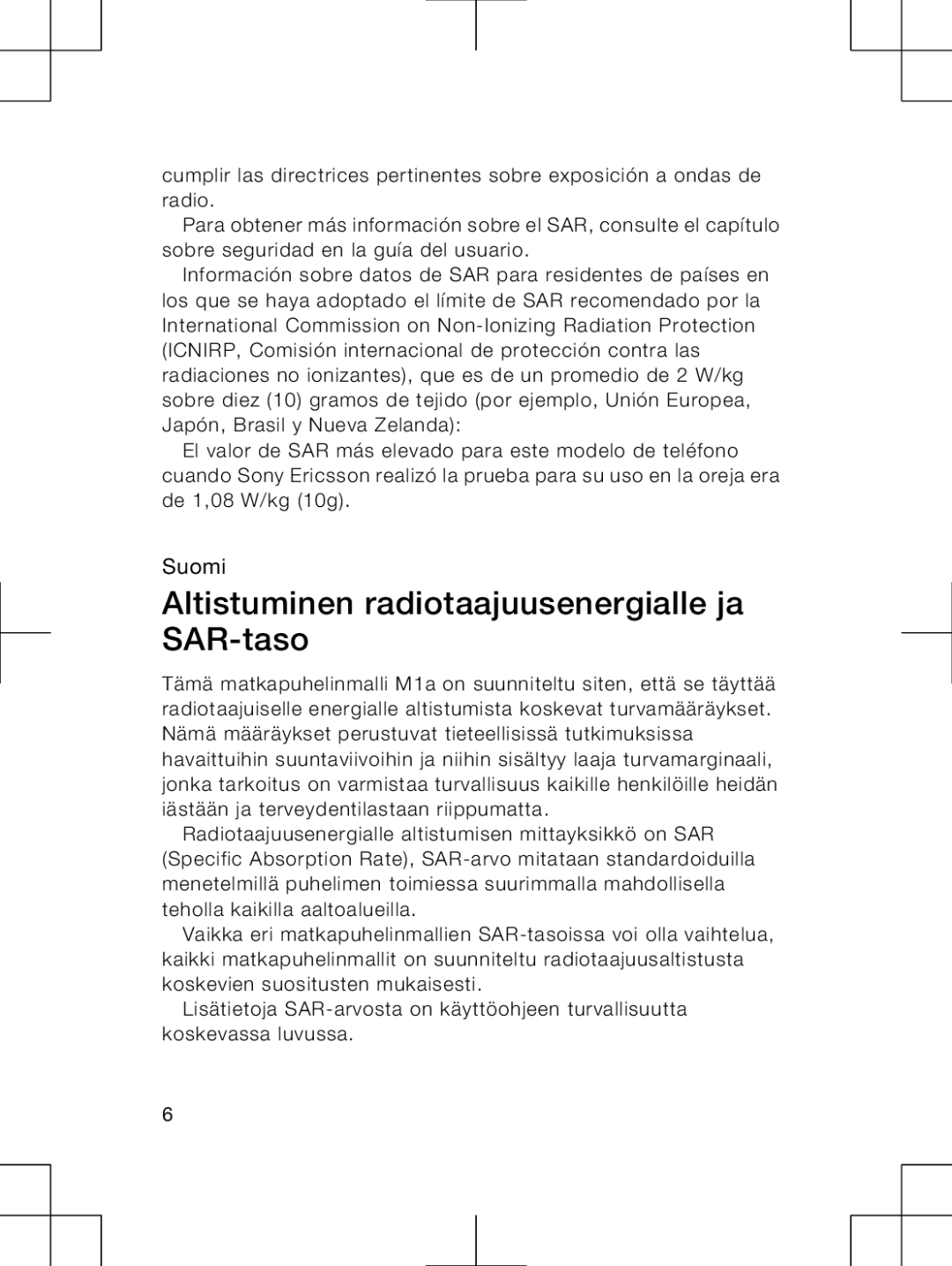 Sony Ericsson M1A manual Altistuminen radiotaajuusenergialle ja SAR-taso 