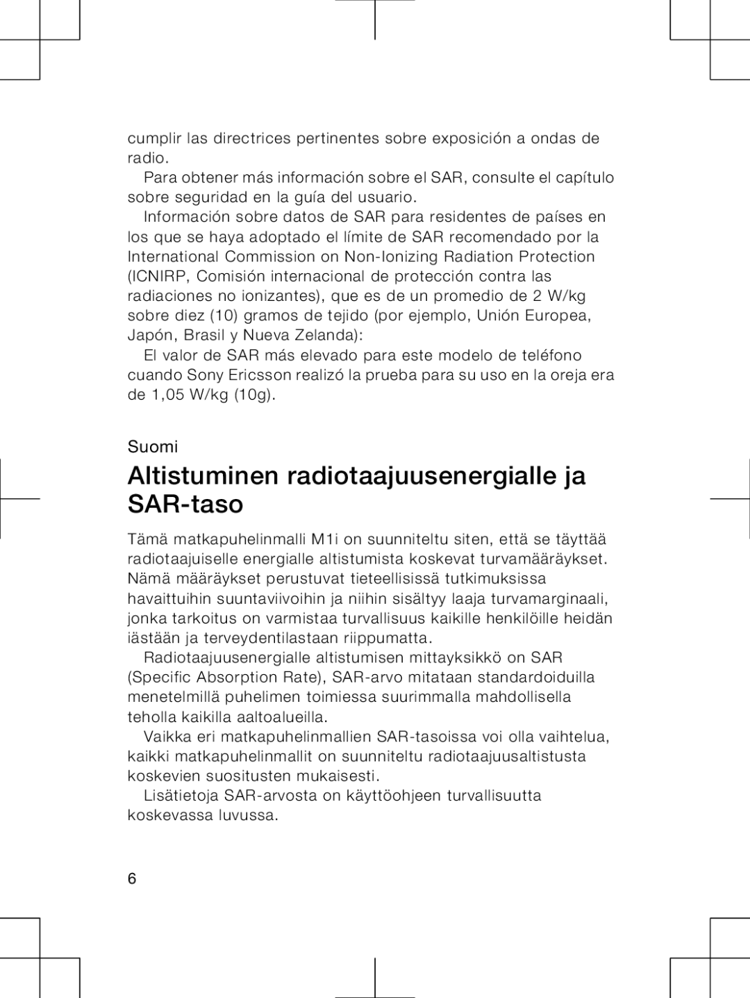 Sony Ericsson M1I manual Altistuminen radiotaajuusenergialle ja SAR-taso 