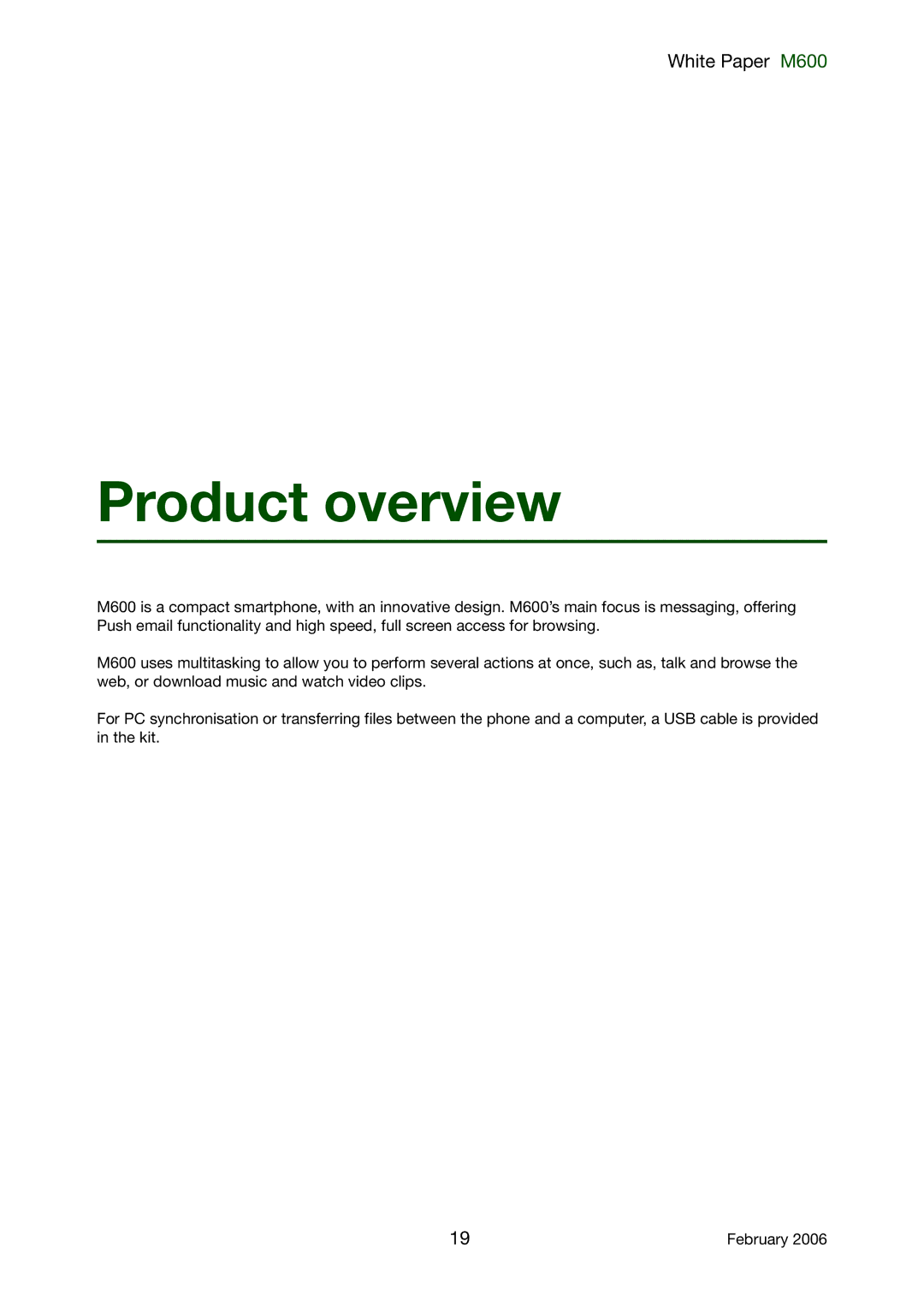 Sony Ericsson M600 manual Product overview 