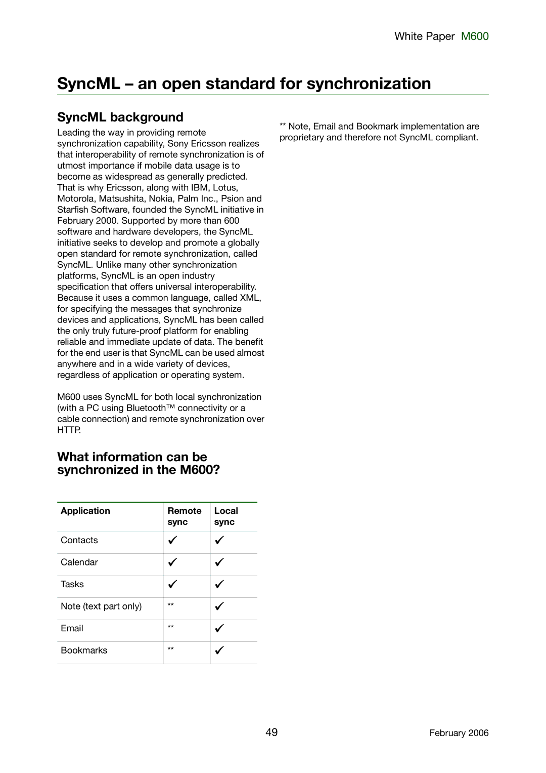 Sony Ericsson M600 manual SyncML an open standard for synchronization, SyncML background, Application Remote Local Sync 