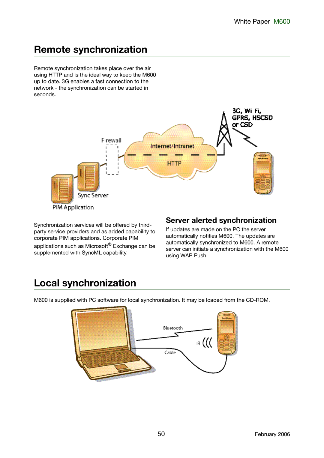 Sony Ericsson M600 manual Remote synchronization, Local synchronization, Server alerted synchronization 