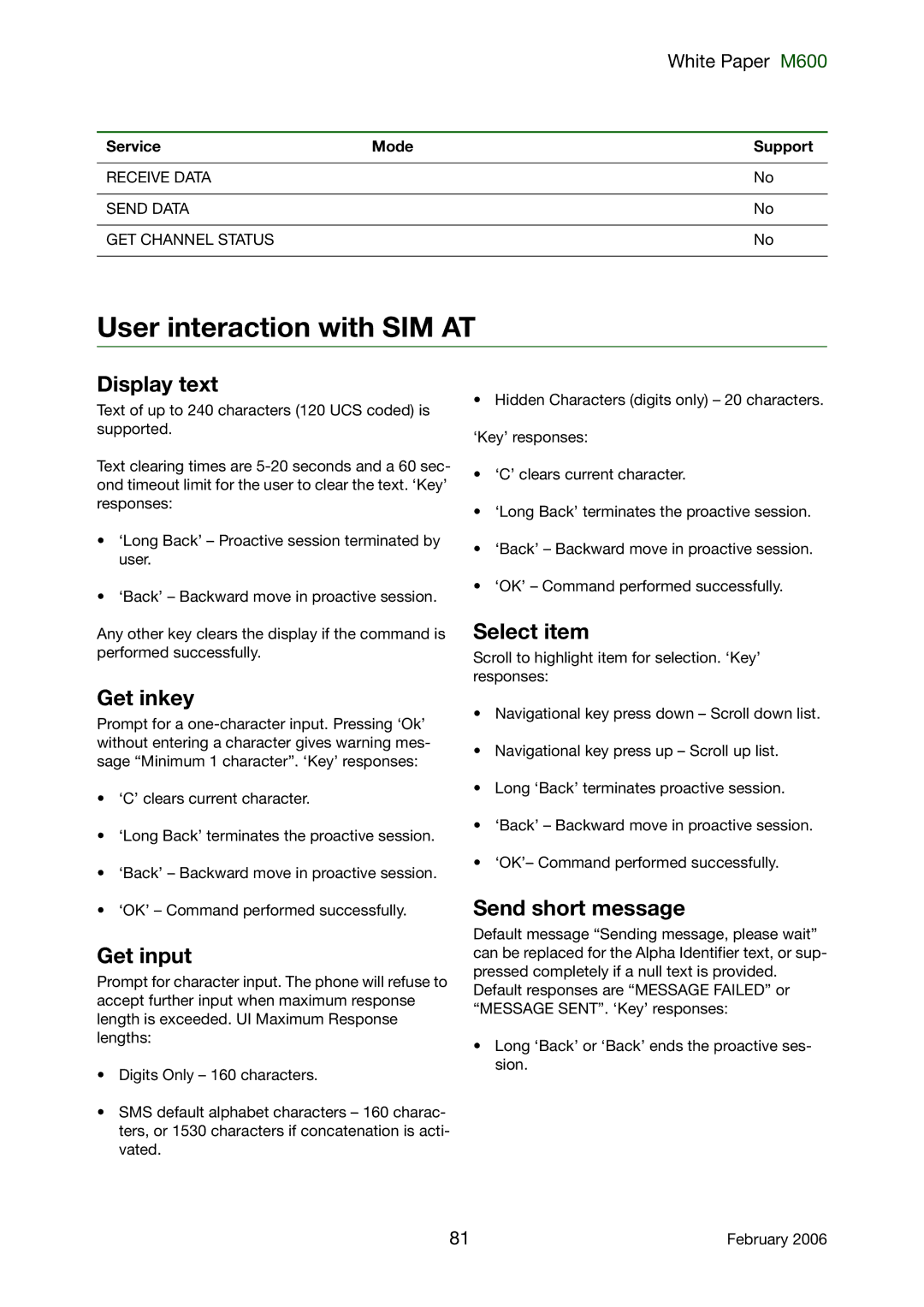 Sony Ericsson M600 manual User interaction with SIM AT 