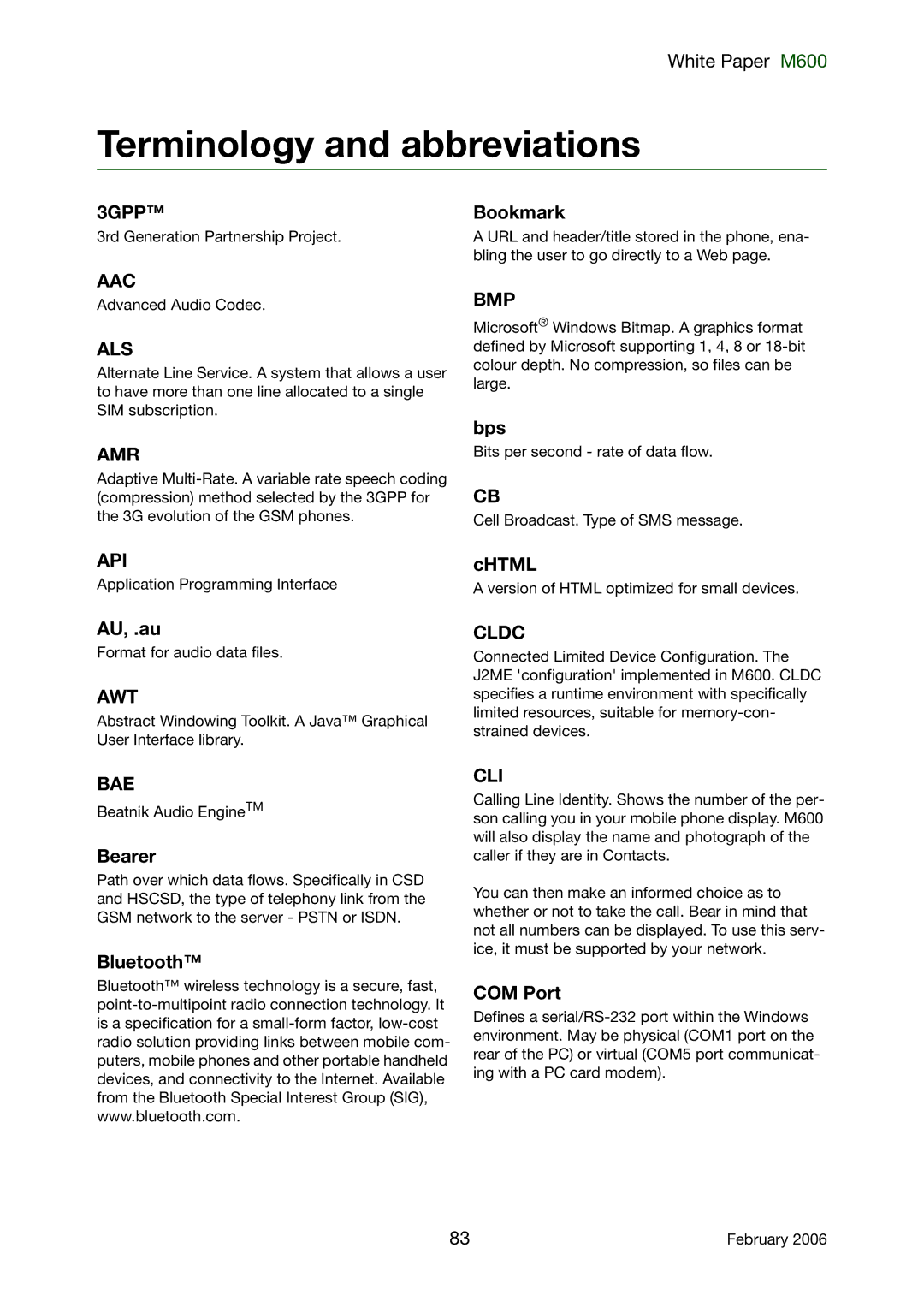 Sony Ericsson M600 manual Terminology and abbreviations 