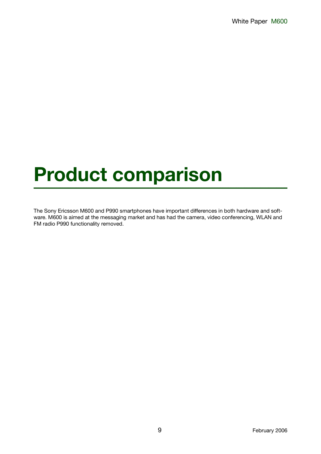 Sony Ericsson M600 manual Product comparison 