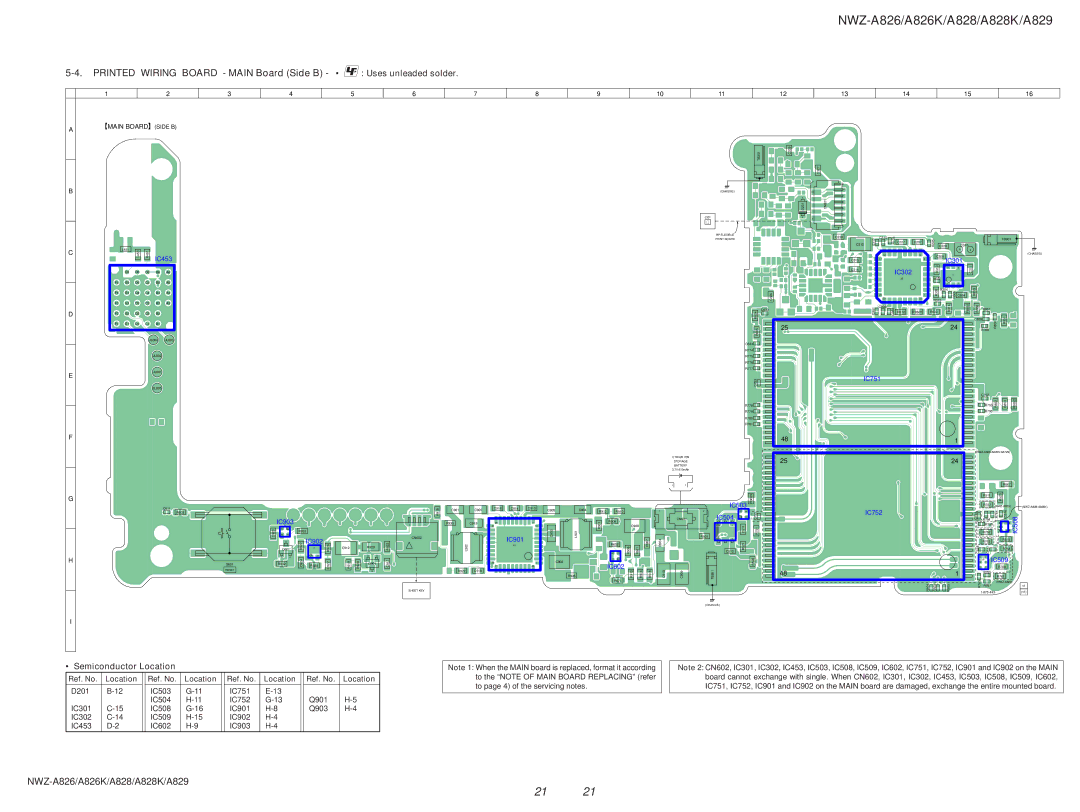 Sony Ericsson NWZ-A826K, NWZ-A829, NWZ-A828K service manual Printed Wiring Board Main Board Side B Uses unleaded solder 