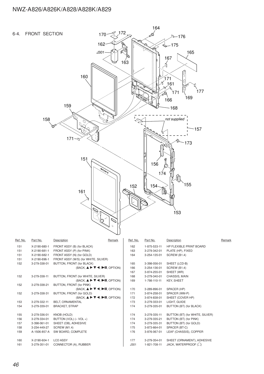 Sony Ericsson NWZ-A826K, NWZ-A829, NWZ-A828K service manual Front Section 