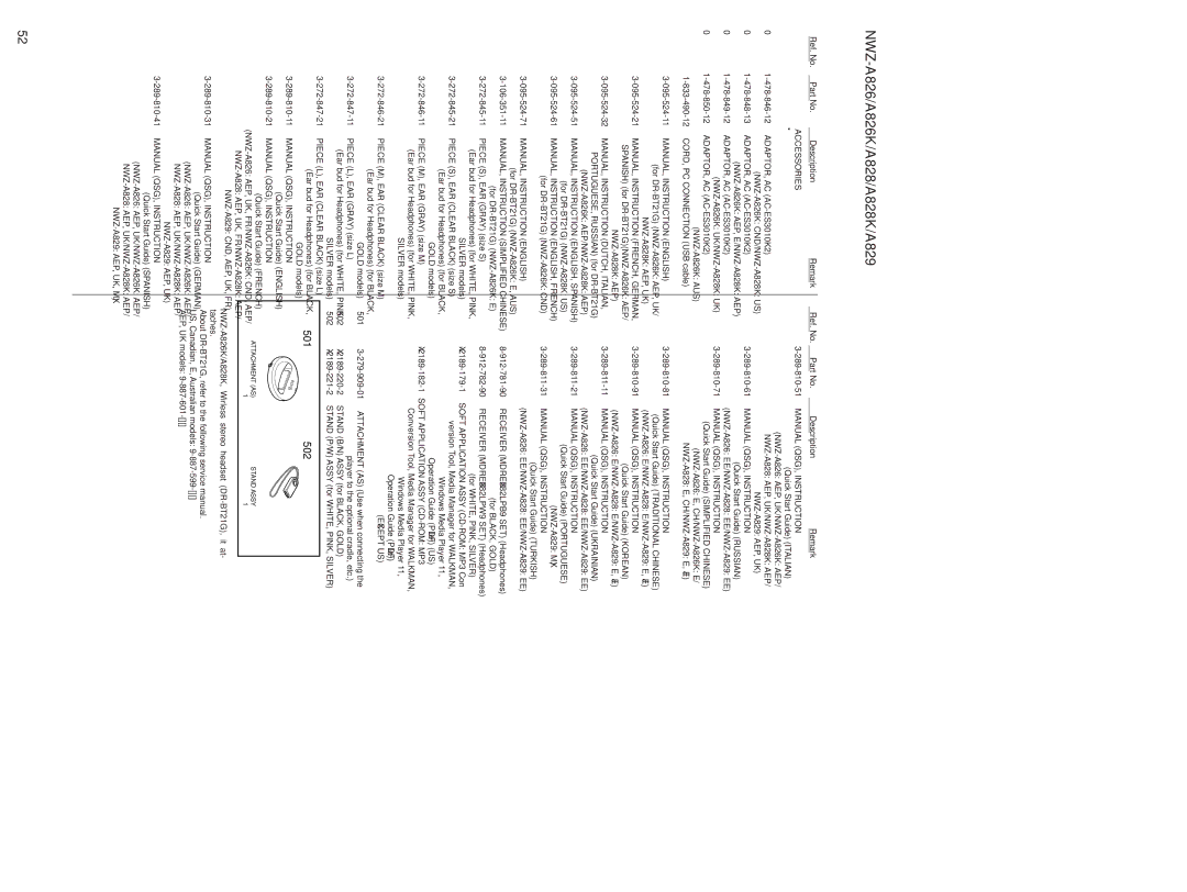 Sony Ericsson NWZ-A829 Accessories, MANUAL, Instruction English, NWZ-A826K AEP/NWZ-A828K AEP, Manual QSG, Instruction 