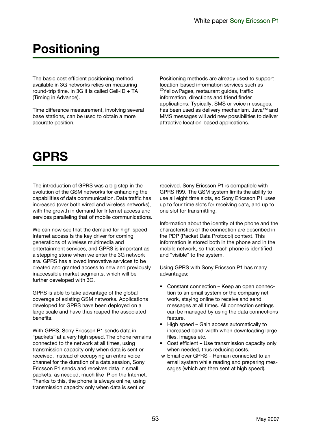 Sony Ericsson P1 manual Positioning, Gprs 