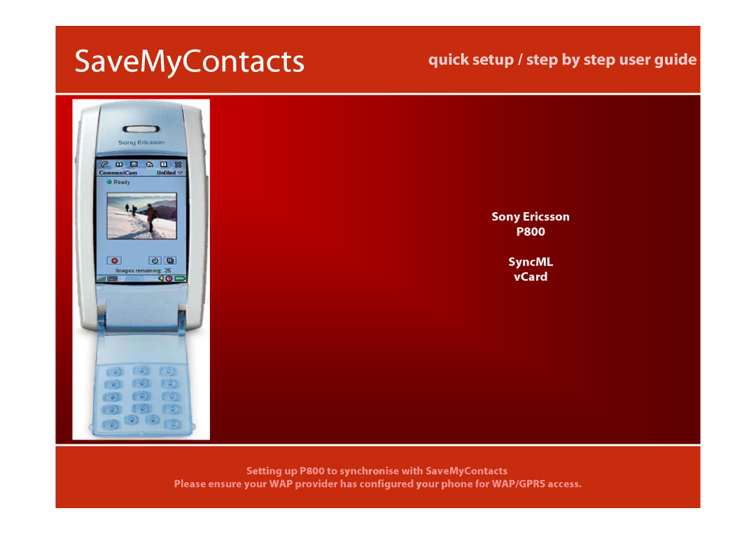 Sony Ericsson P800 manual SaveMyContacts 