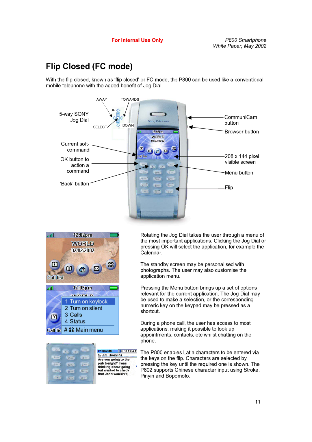 Sony Ericsson P802 manual Flip Closed FC mode 