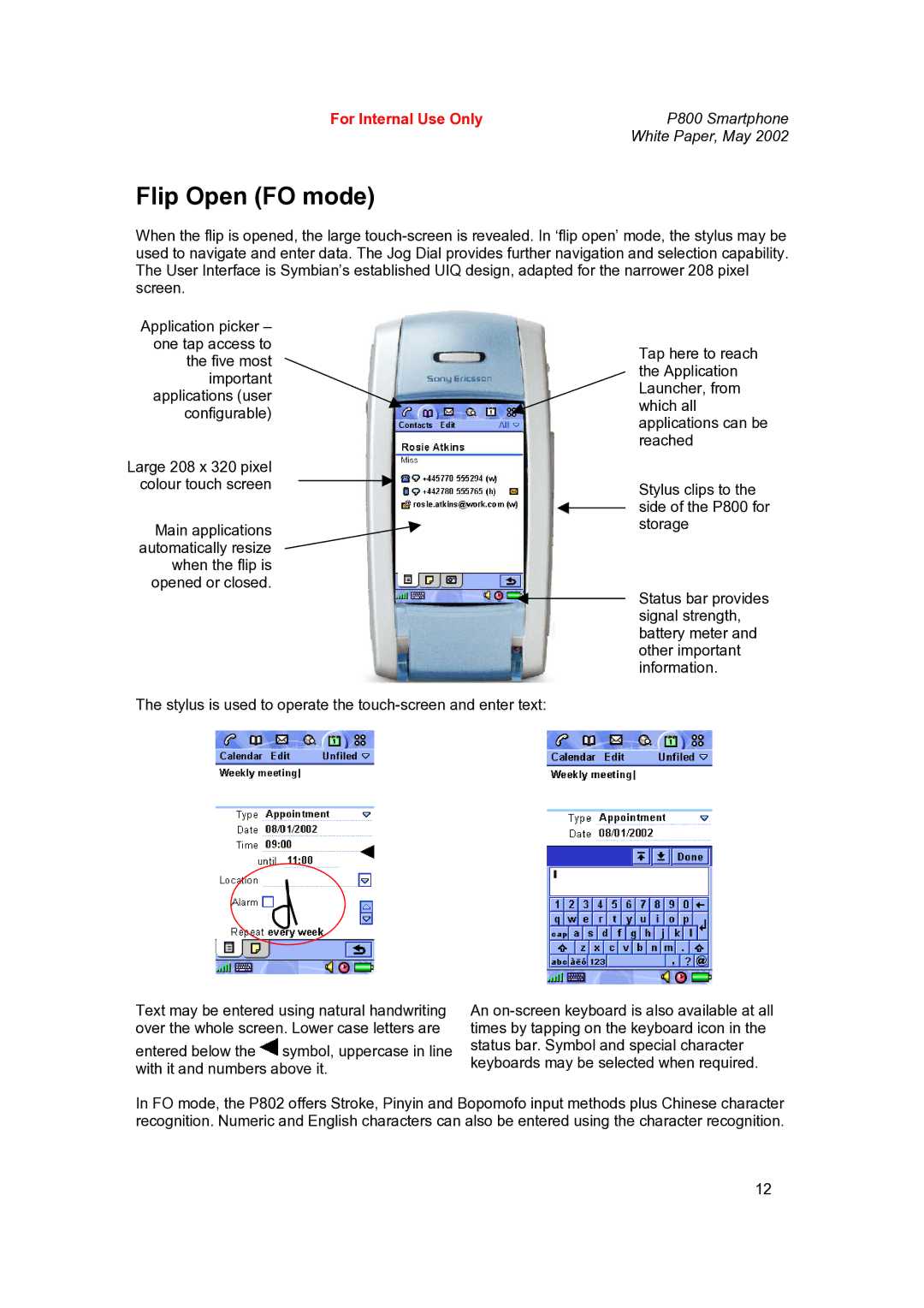 Sony Ericsson P802 manual Flip Open FO mode 