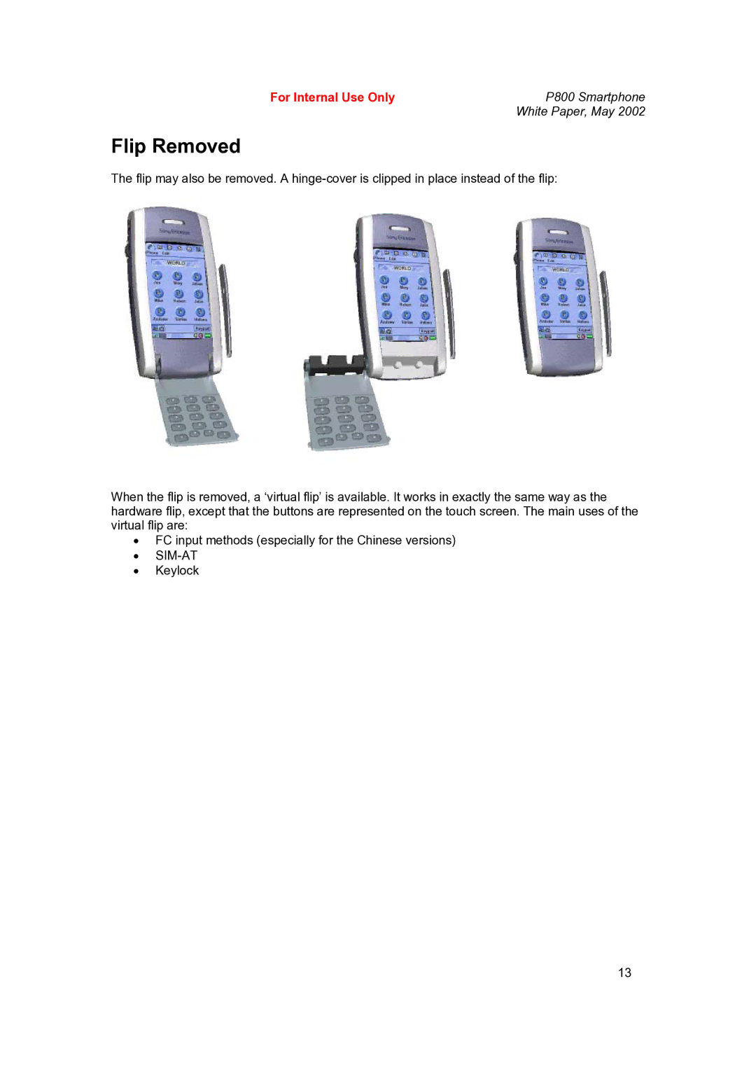 Sony Ericsson P802 manual Flip Removed 