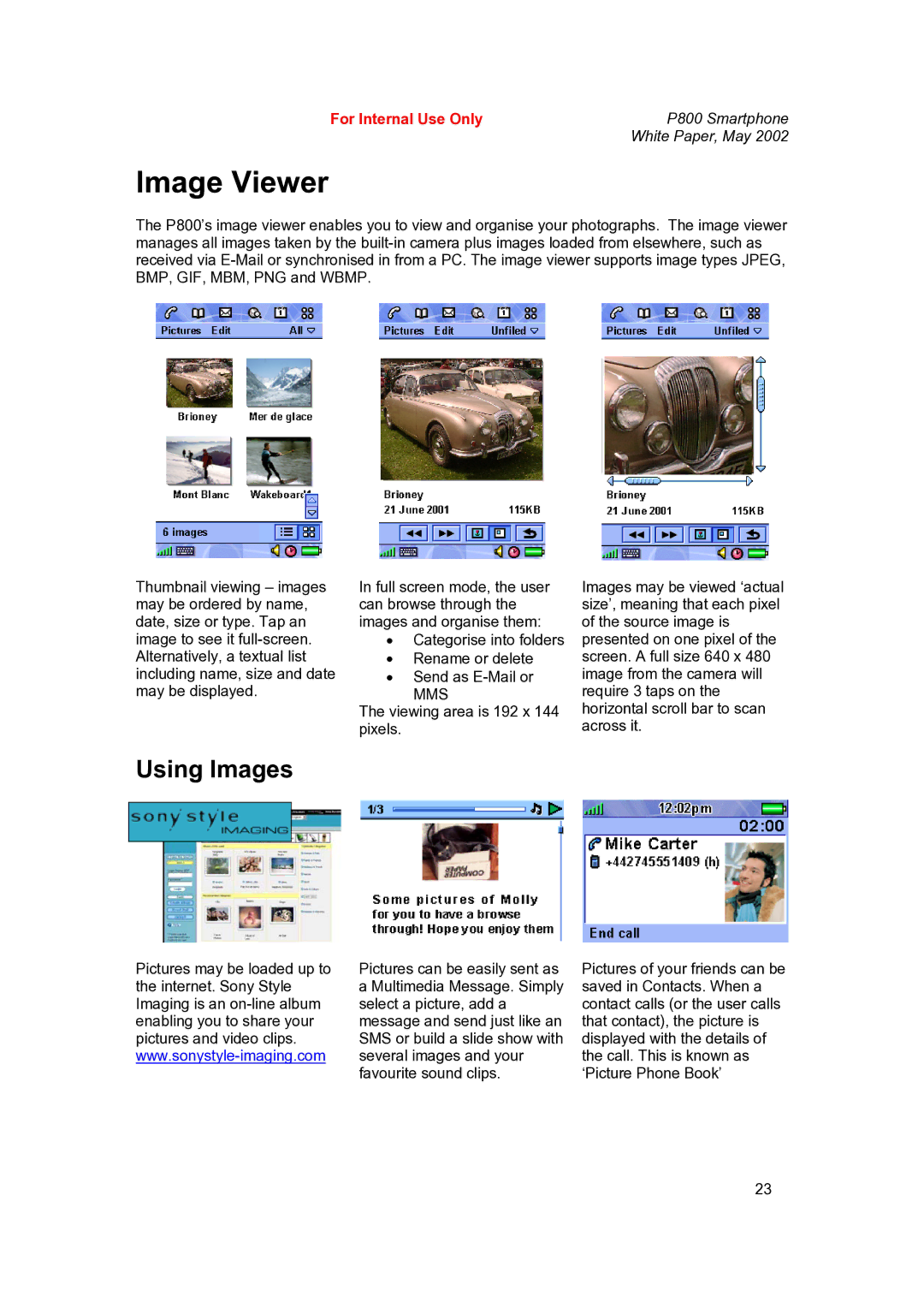 Sony Ericsson P802 manual Image Viewer, Using Images 