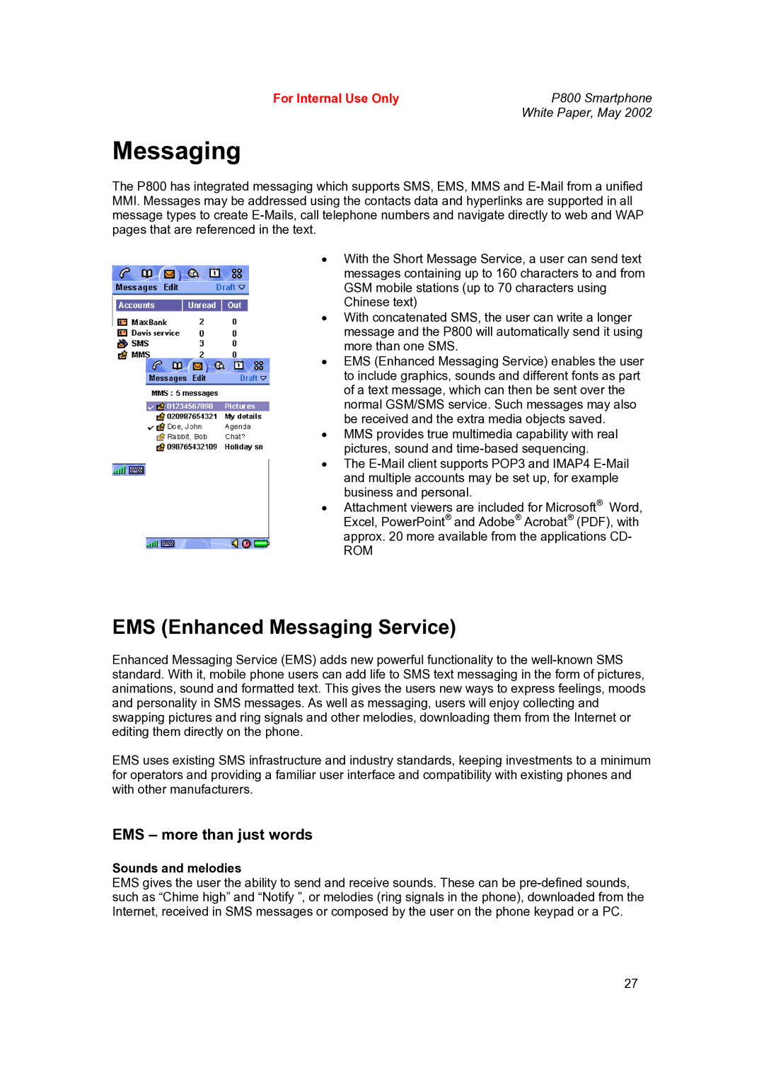 Sony Ericsson P802 manual EMS Enhanced Messaging Service, EMS more than just words, Sounds and melodies 