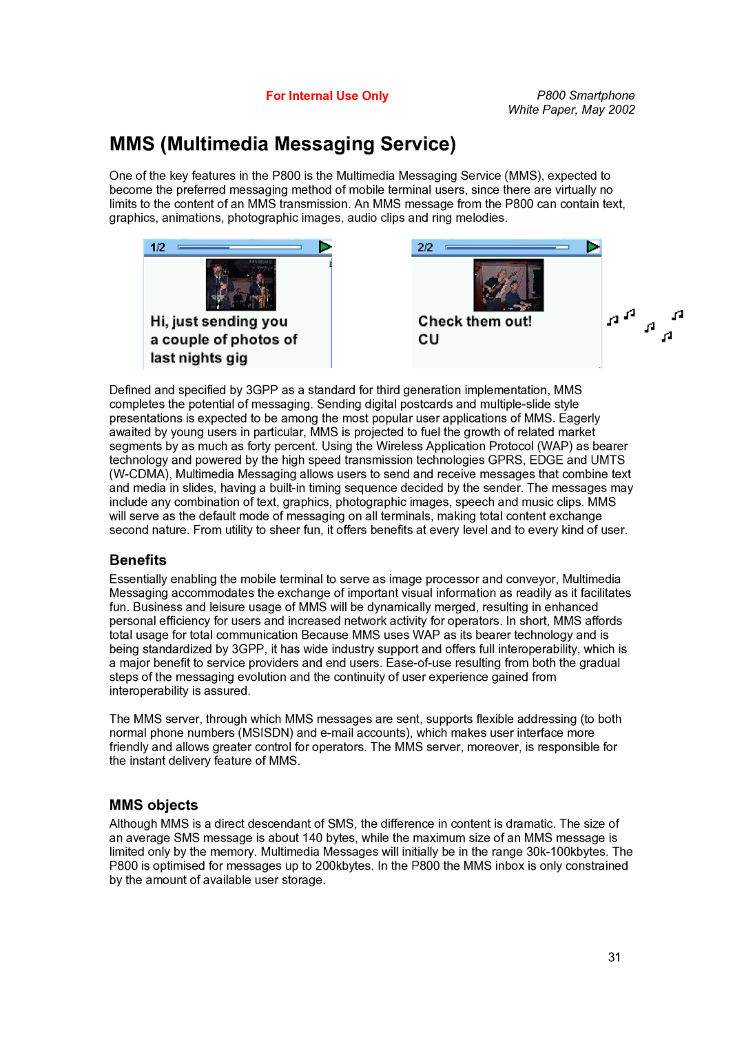 Sony Ericsson P802 manual MMS Multimedia Messaging Service, Benefits, MMS objects 