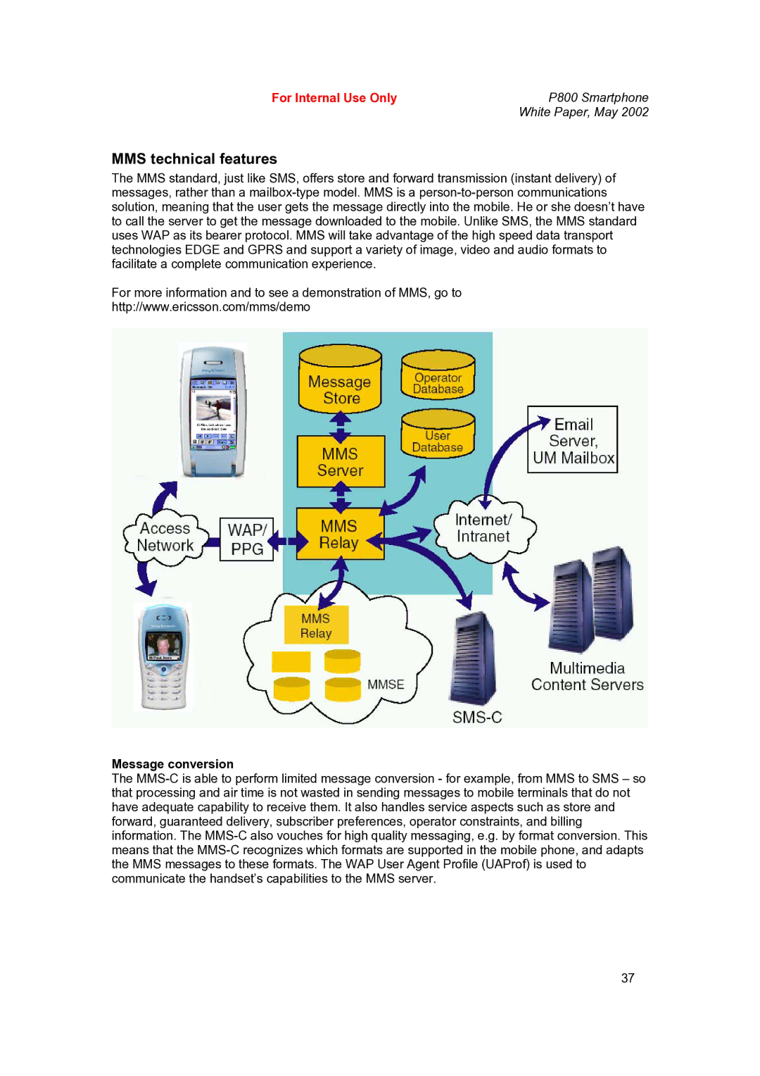 Sony Ericsson P802 manual MMS technical features, Message conversion 