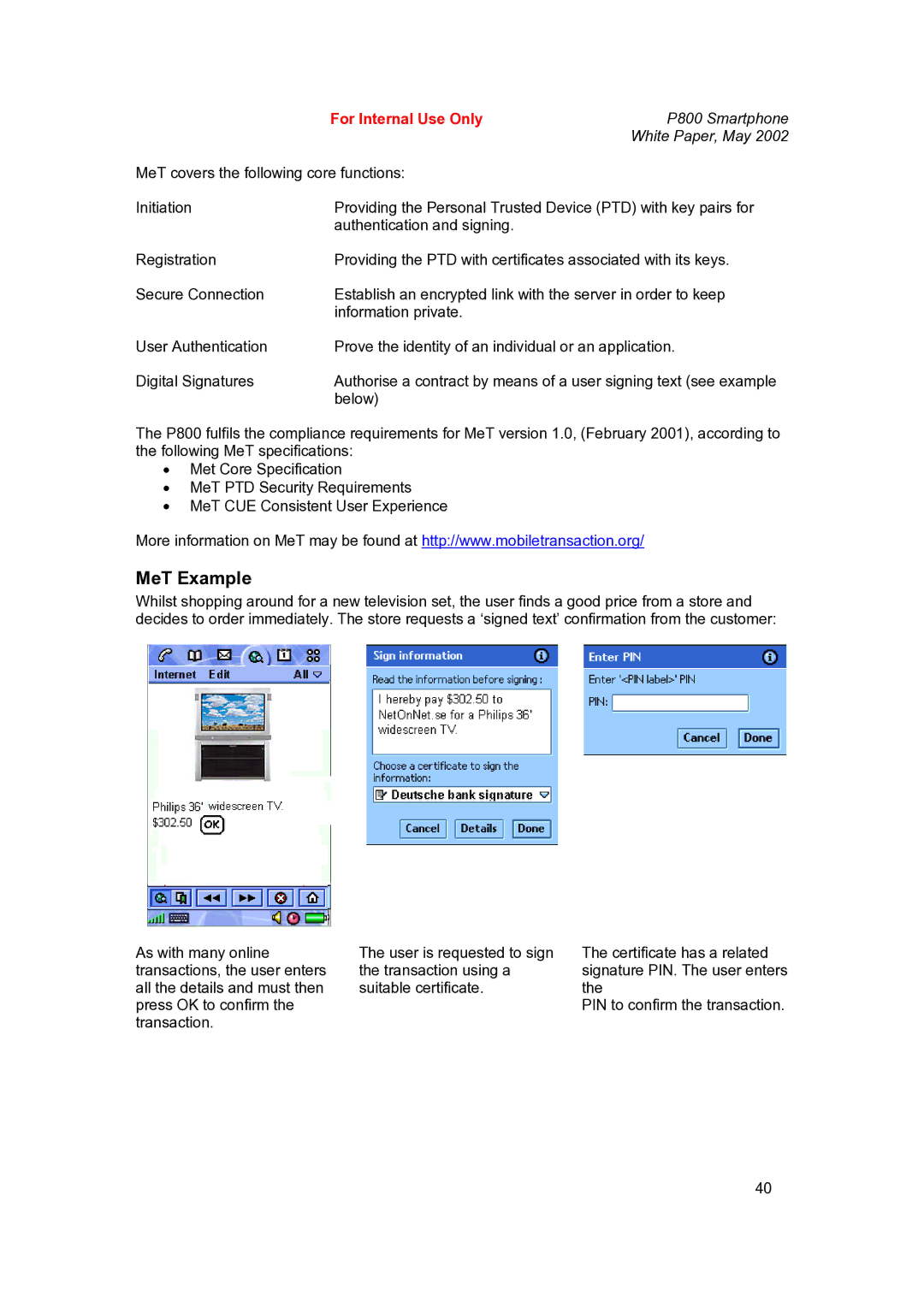 Sony Ericsson P802 manual MeT Example 