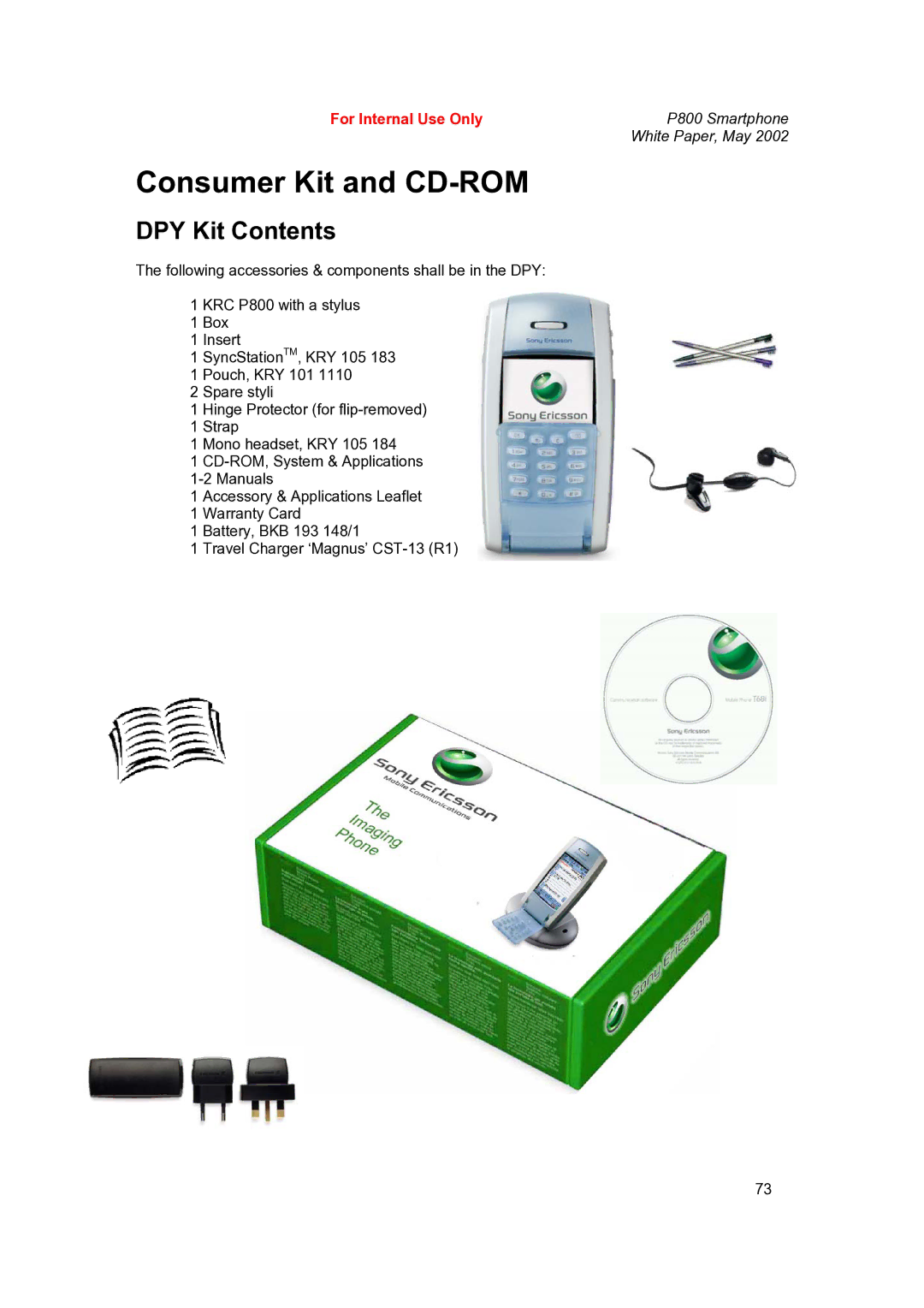 Sony Ericsson P802 manual Consumer Kit and CD-ROM, DPY Kit Contents 