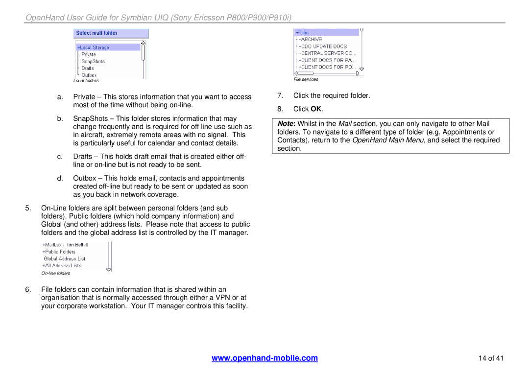 Sony Ericsson P910i, P900, P800 manual Click the required folder Click OK 