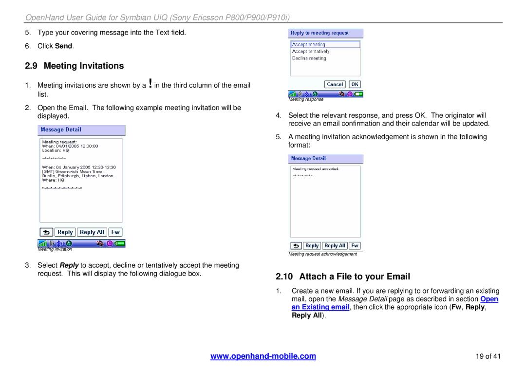 Sony Ericsson P800, P900, P910i manual Meeting Invitations, Attach a File to your Email 