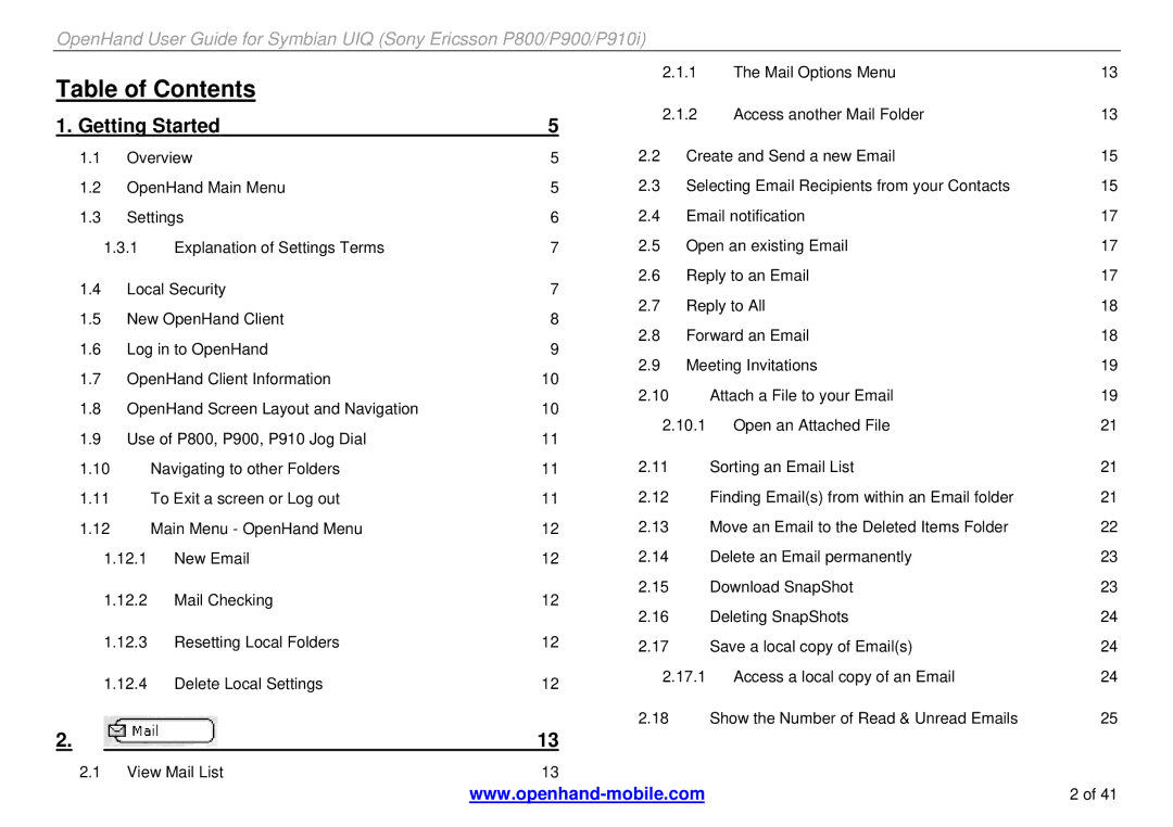 Sony Ericsson P910i, P900, P800 manual Table of Contents 