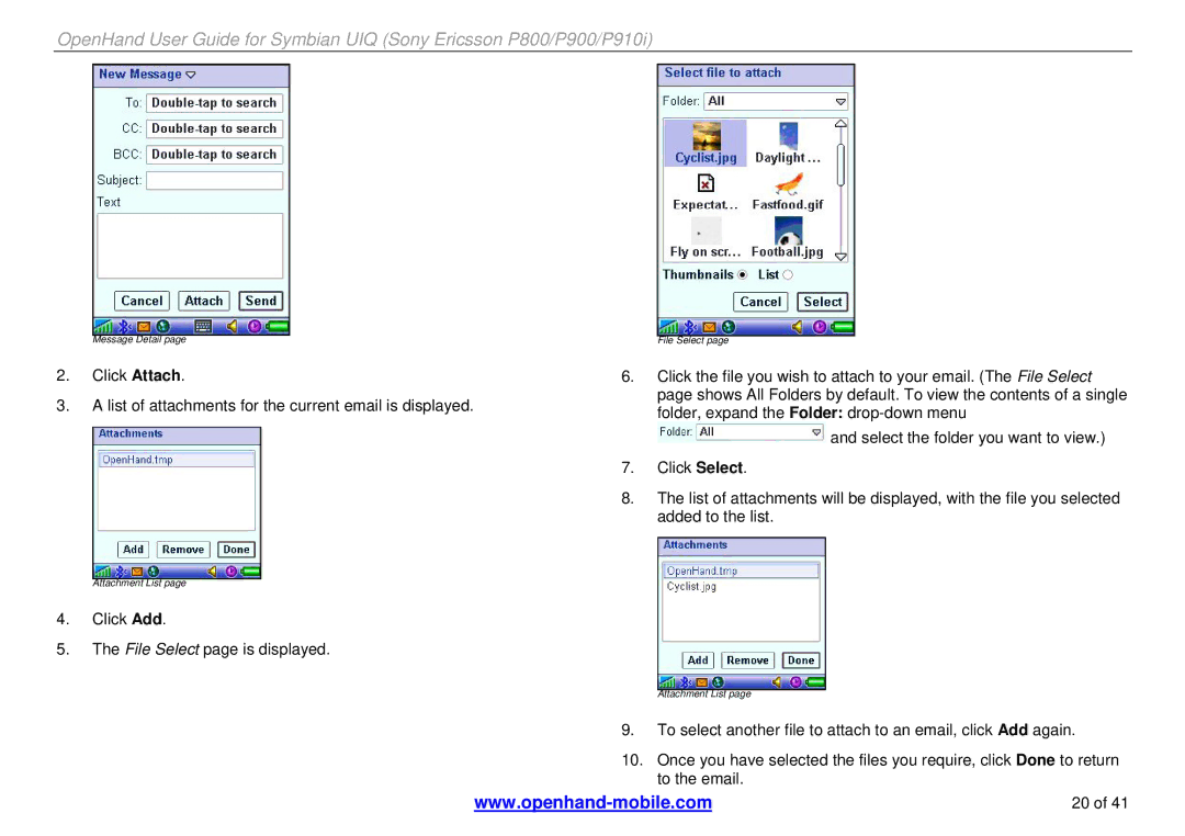 Sony Ericsson P910i, P900, P800 manual Click Add File Select page is displayed 