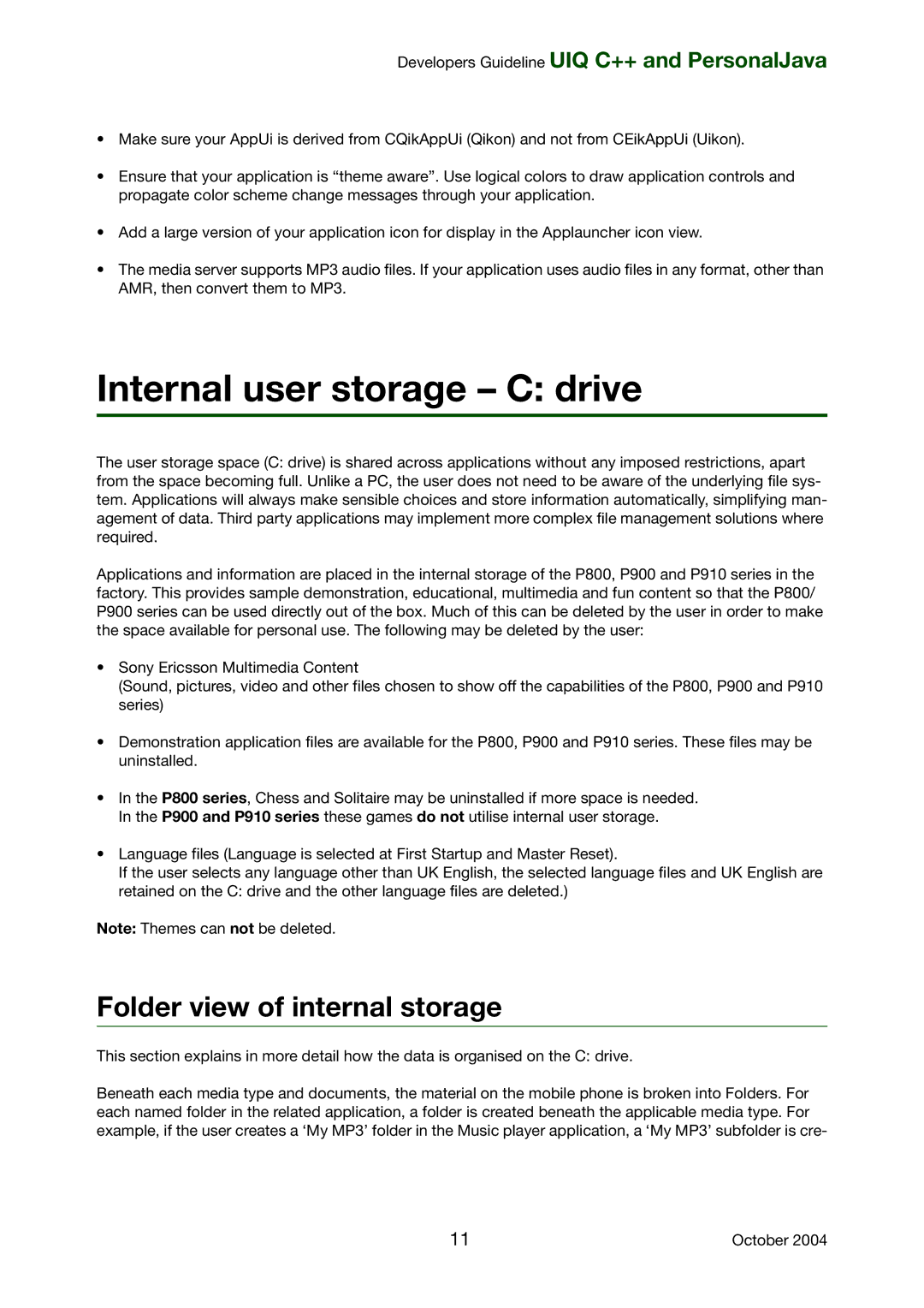 Sony Ericsson P800, P900 manual Internal user storage C drive, Folder view of internal storage 