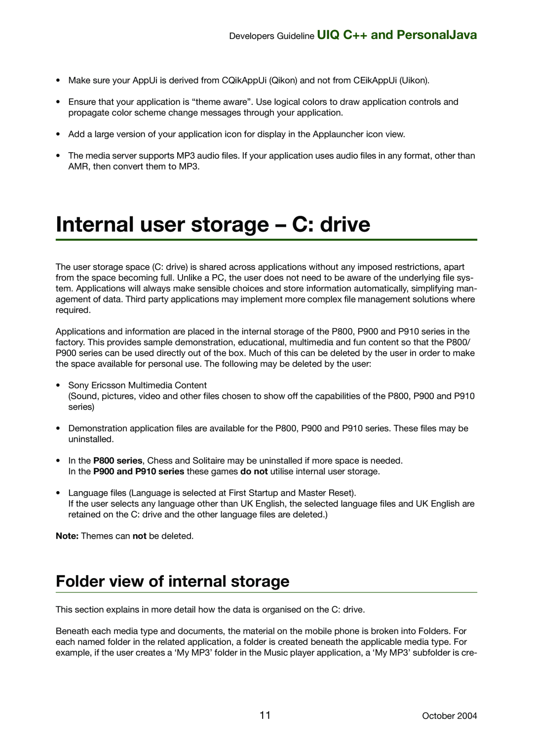 Sony Ericsson P800, P900 manual Internal user storage - C drive, Folder view of internal storage 
