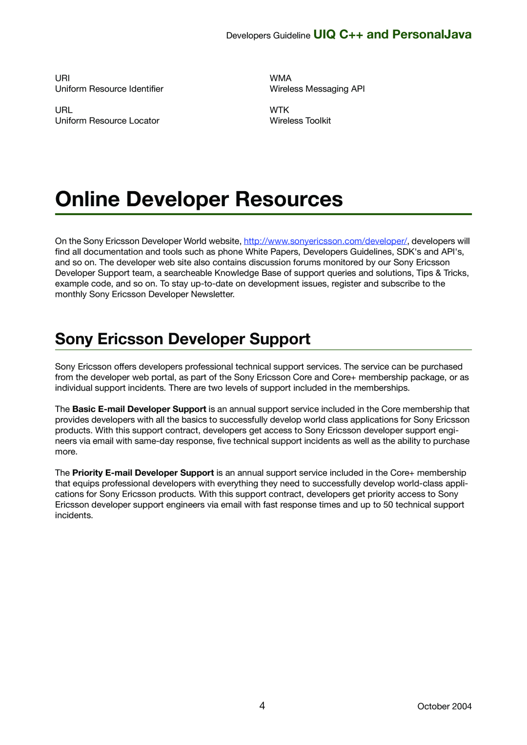 Sony Ericsson P900, P800 manual Online Developer Resources, Sony Ericsson Developer Support 