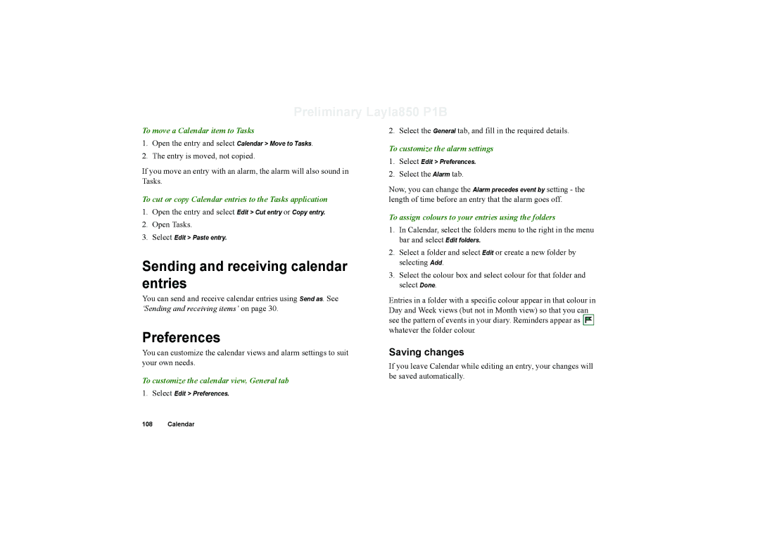 Sony Ericsson P910a manual Sending and receiving calendar entries, Saving changes 