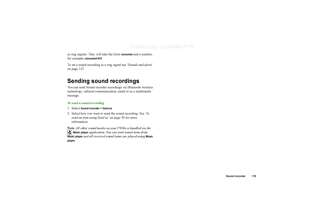 Sony Ericsson P910a manual Sending sound recordings, To send a sound recording 