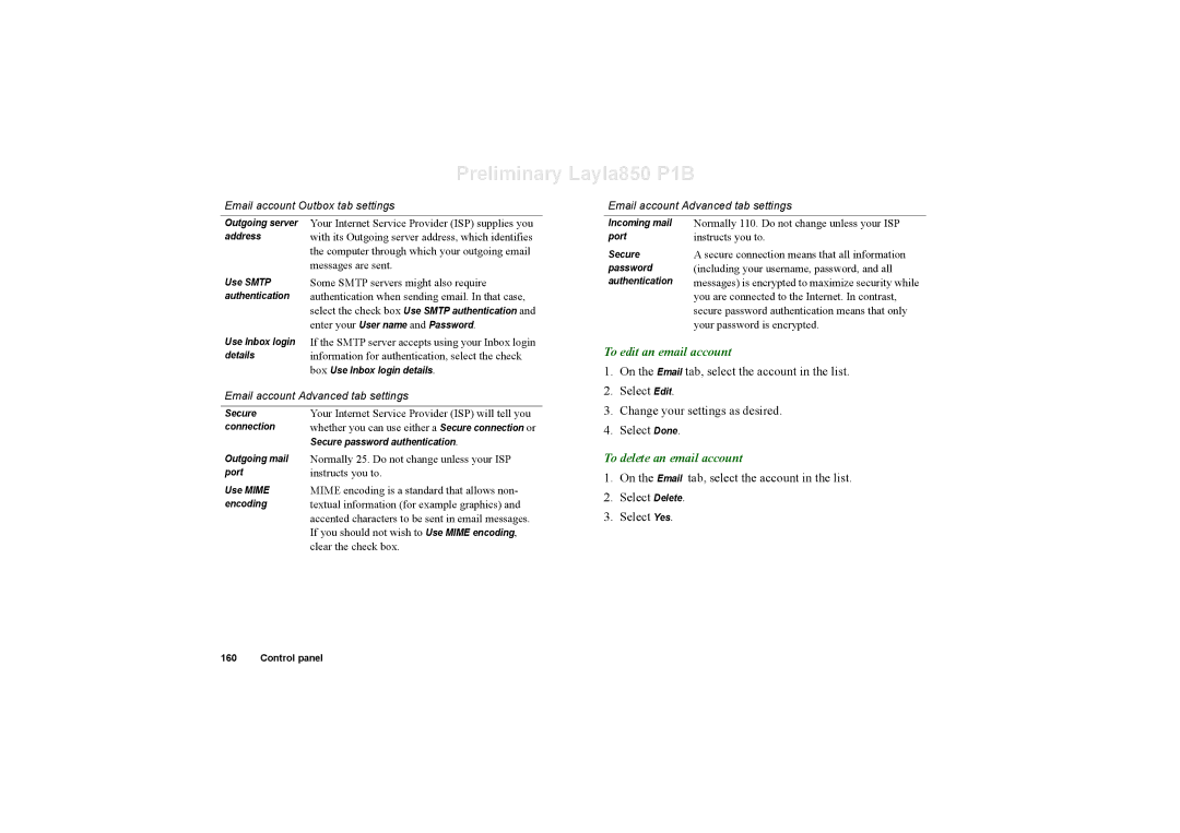 Sony Ericsson P910a manual To edit an email account, To delete an email account 