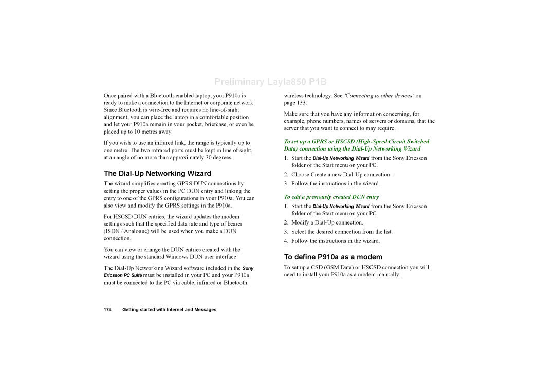 Sony Ericsson manual Dial-Up Networking Wizard, To define P910a as a modem, To edit a previously created DUN entry 