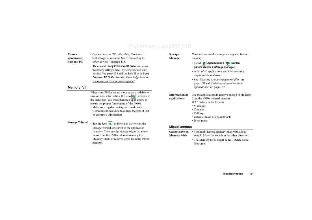 Sony Ericsson P910a manual Memory full 