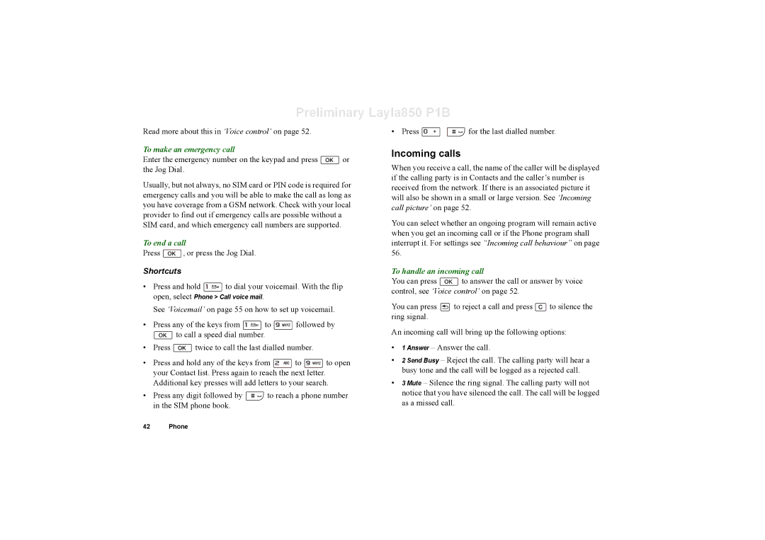 Sony Ericsson P910a manual Incoming calls, To make an emergency call, To end a call, Shortcuts, To handle an incoming call 