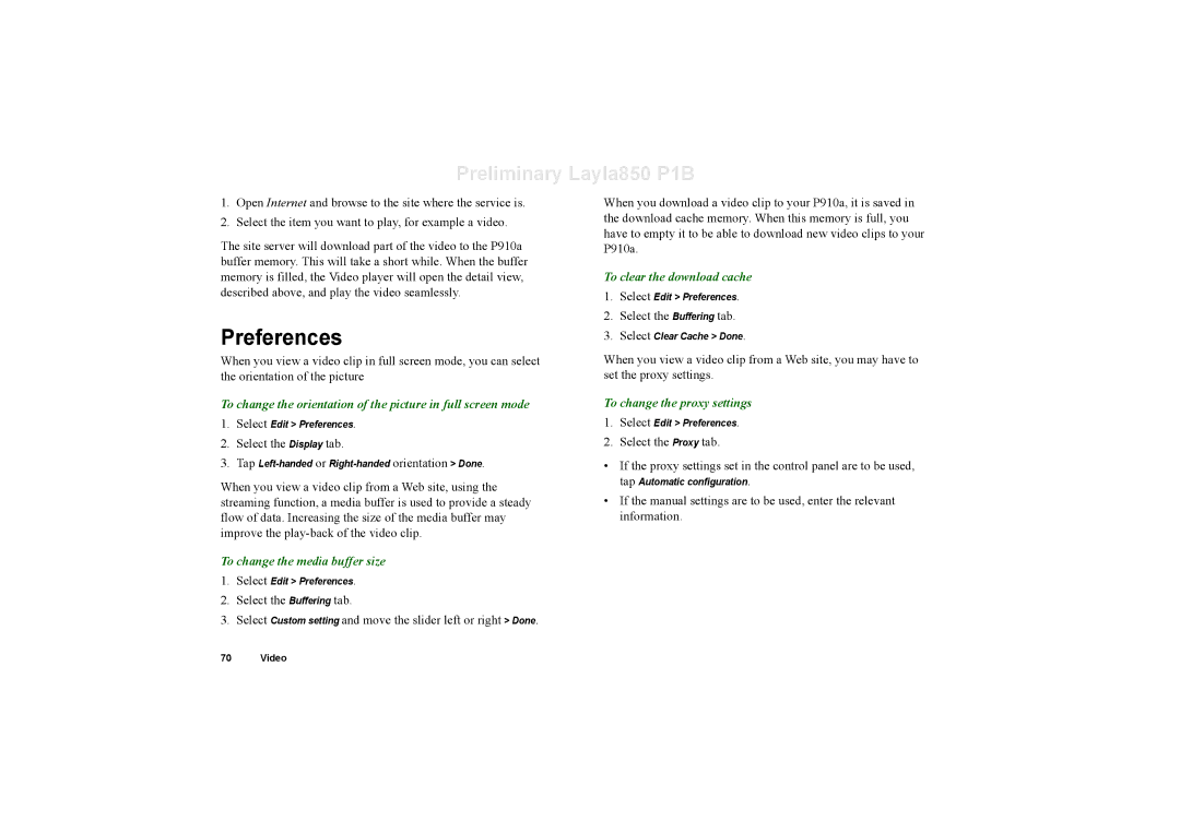 Sony Ericsson P910a manual Select the Display tab, To change the media buffer size, To clear the download cache 