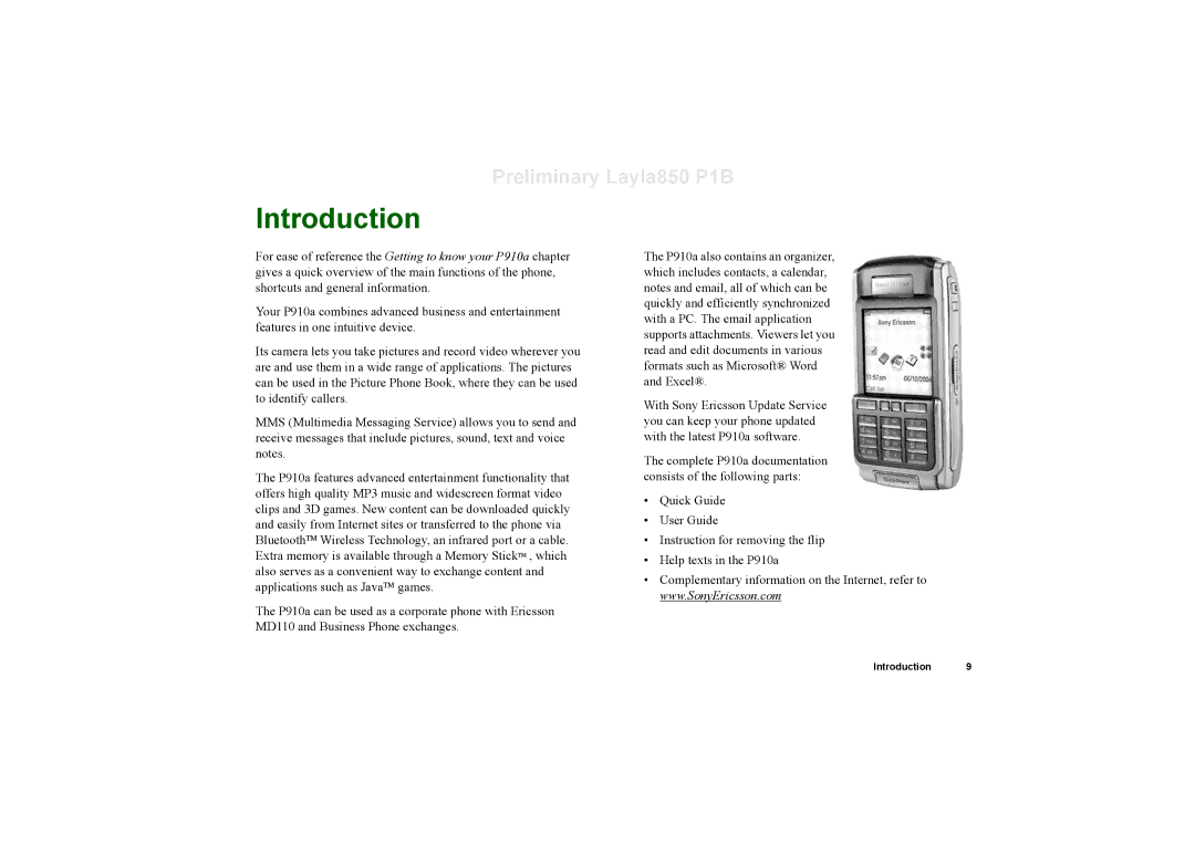 Sony Ericsson P910a manual Introduction 