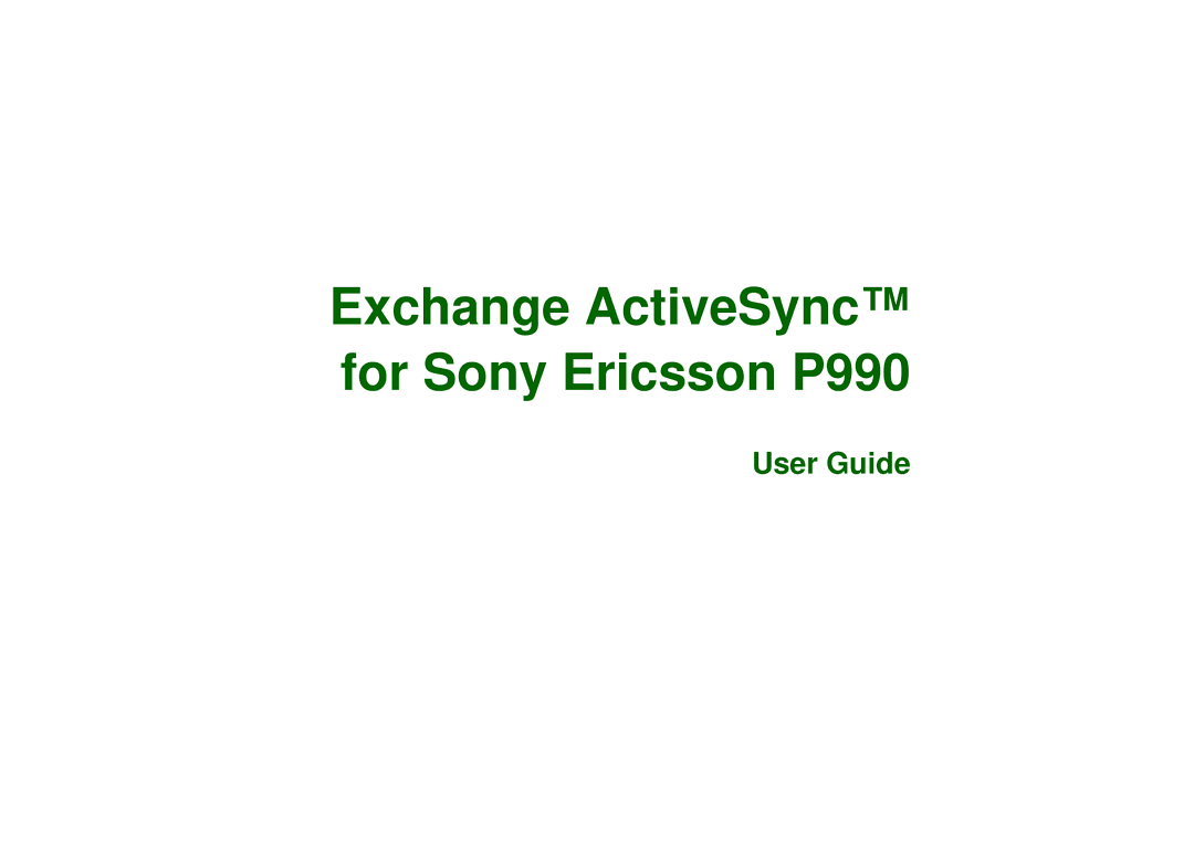 Sony Ericsson manual Exchange ActiveSync for Sony Ericsson P990 