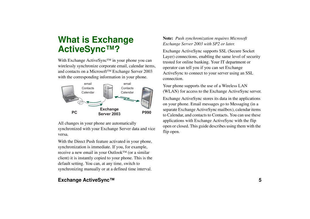 Sony Ericsson P990 manual What is Exchange ActiveSync? 